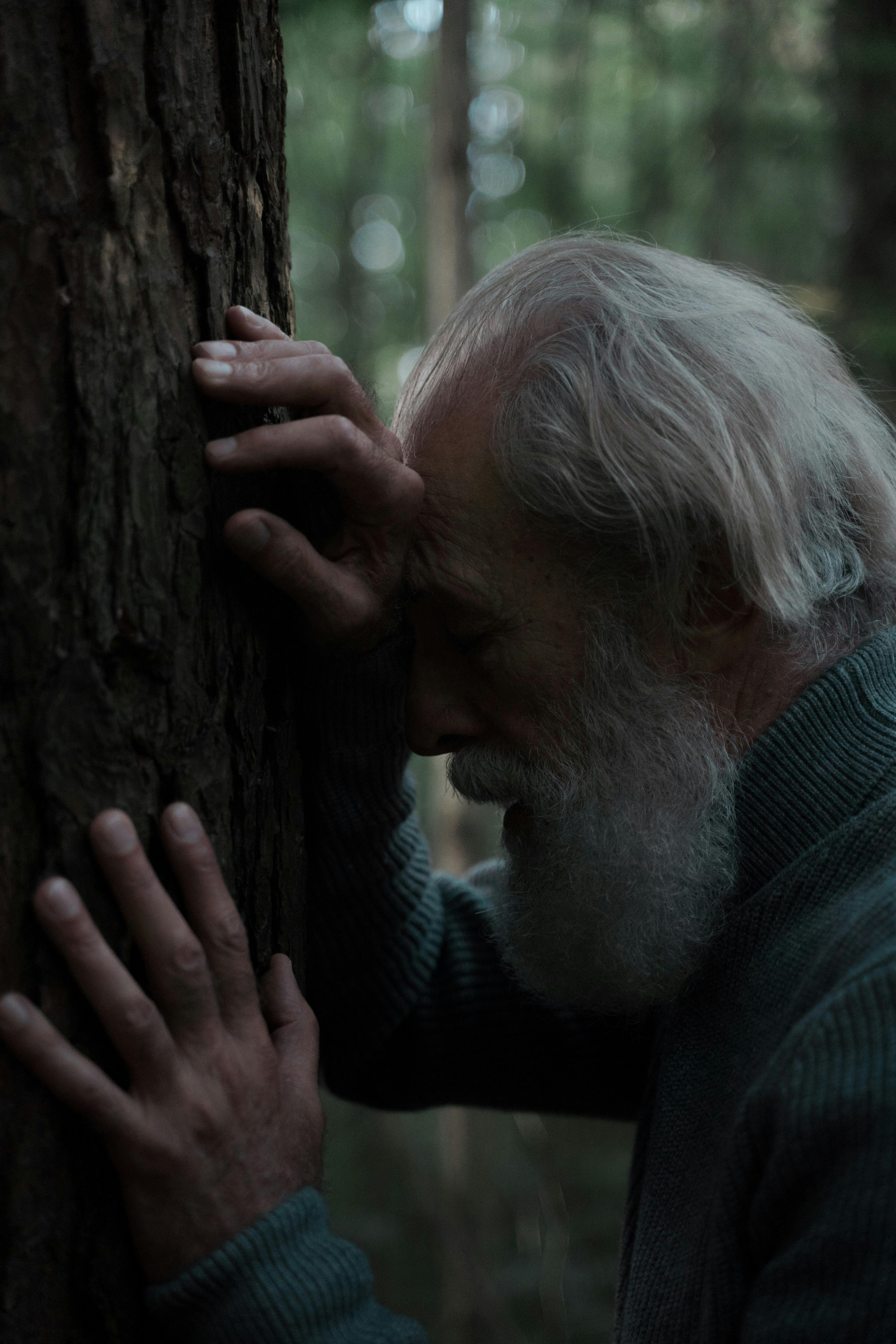 Un homme triste appuyé contre un tronc d'arbre | Source : Pexels