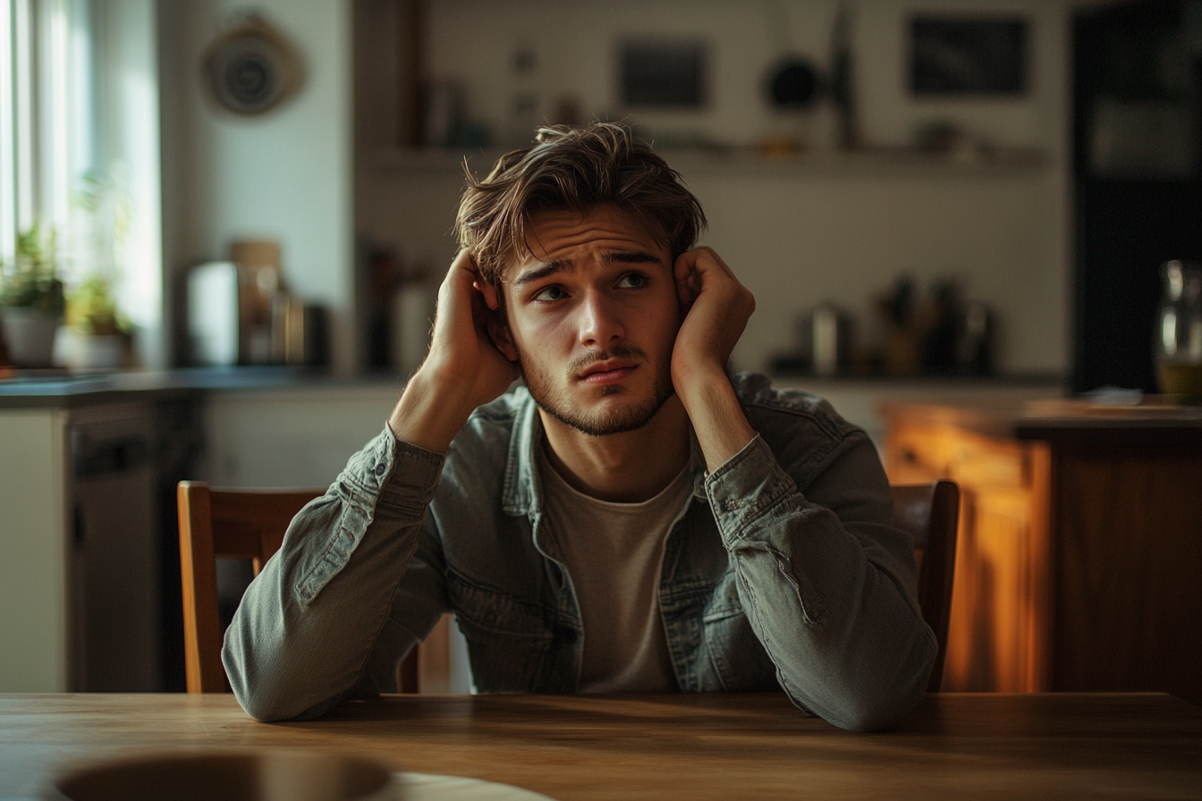 Un homme en détresse assis à une table | Source : Midjourney