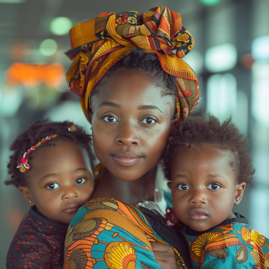 Une mère portant deux enfants | Source : Midjourney