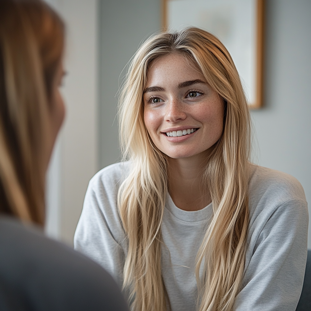 Gros plan d'une femme qui parle à un psychothérapeute | Source : Midjourney