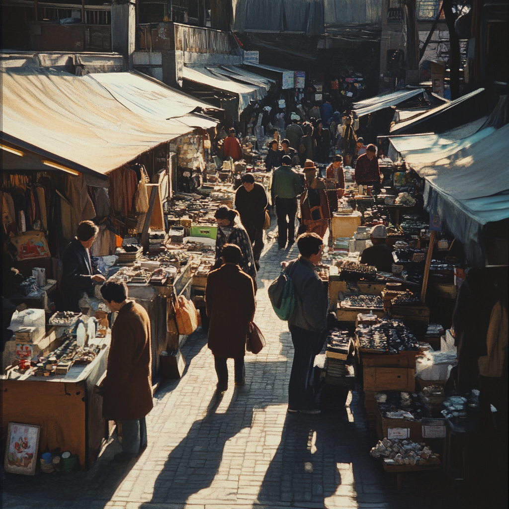 Un marché aux puces très fréquenté | Source : Midjourney