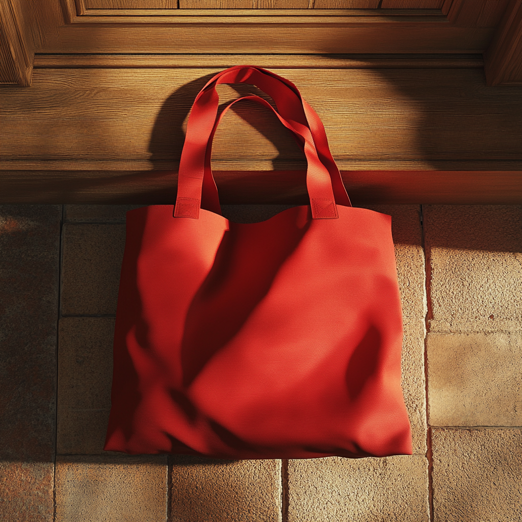 Un sac rouge sur le pas de la porte | Source : Midjourney