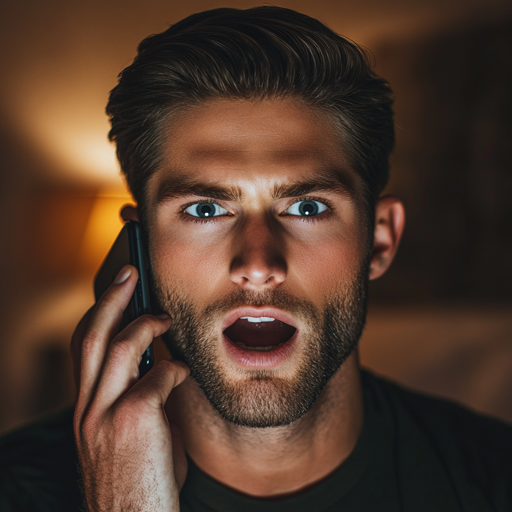 Un homme choqué qui parle au téléphone | Source : Midjourney