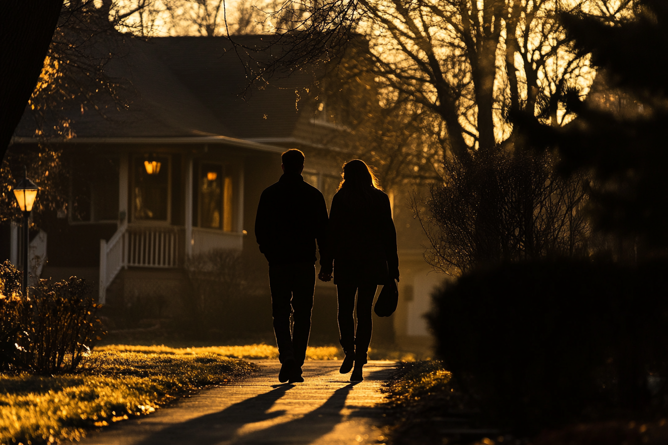 Un couple s'approchant d'une maison | Source : Midjourney