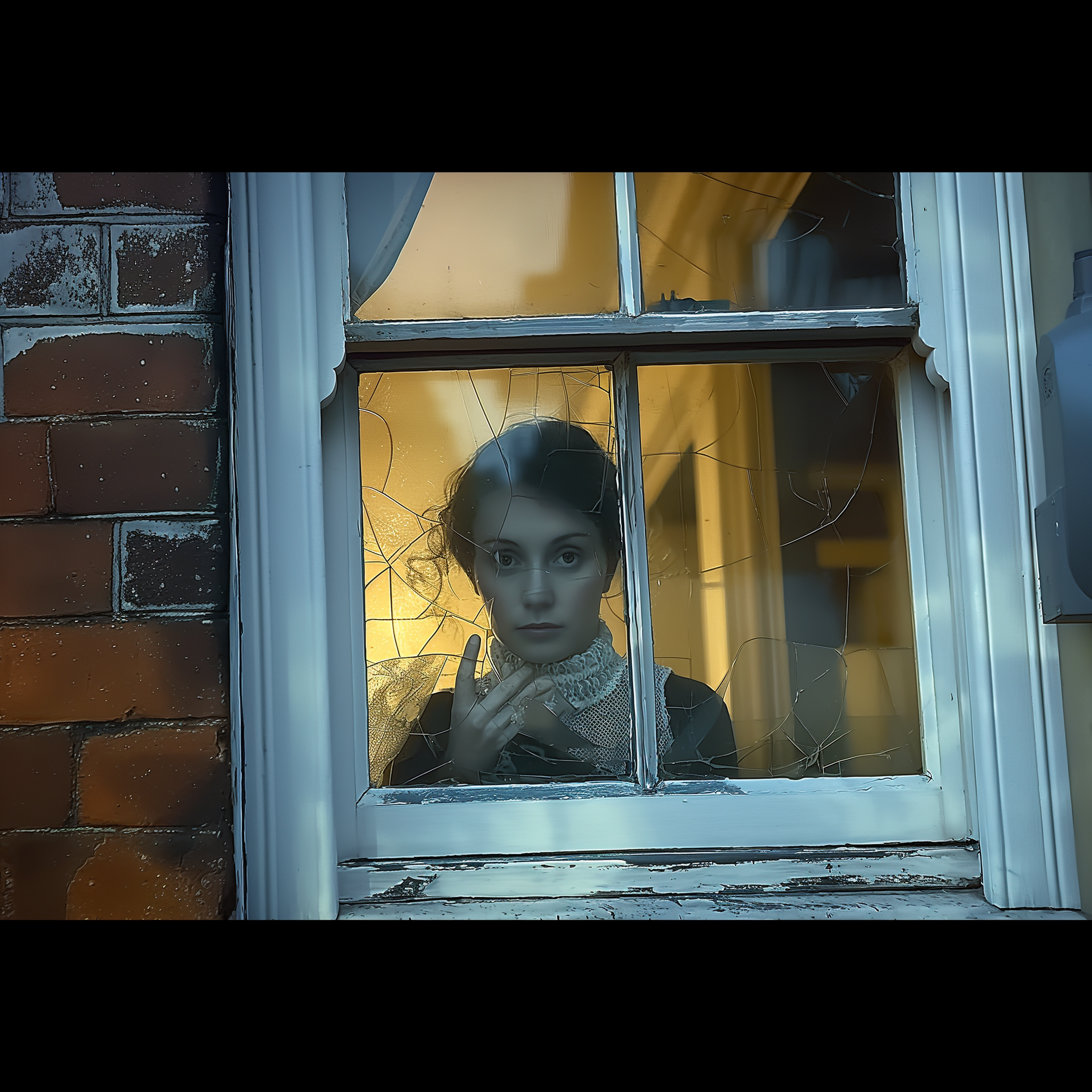 Une femme effrayante qui regarde par la fenêtre | Source : Midjourney