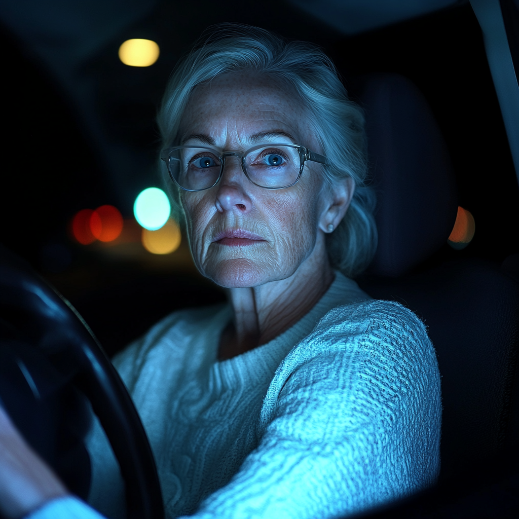 Une femme âgée dans une voiture | Source : Midjourney