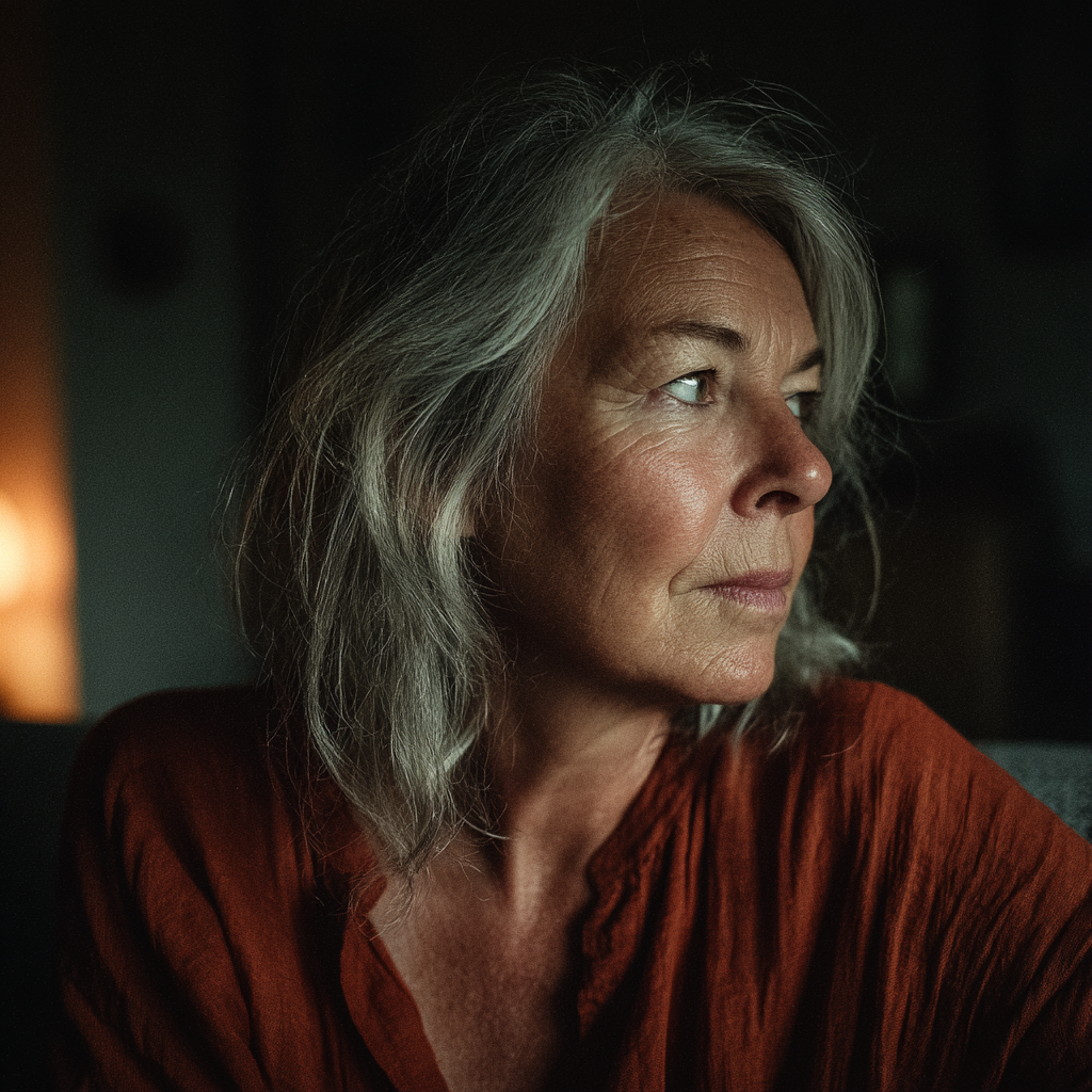 Une vieille femme pensive | Source : Midjourney