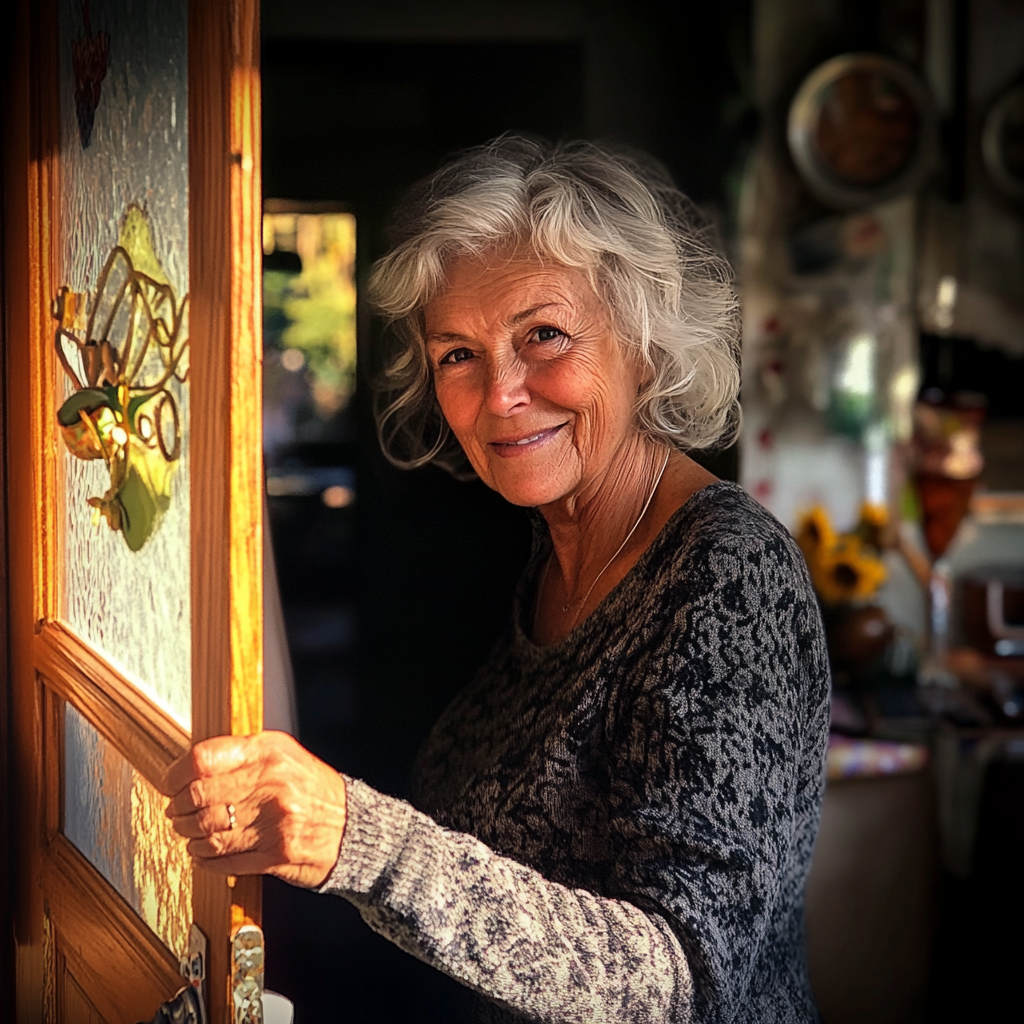 Femme âgée ouvrant sa porte | Source : Midjourney