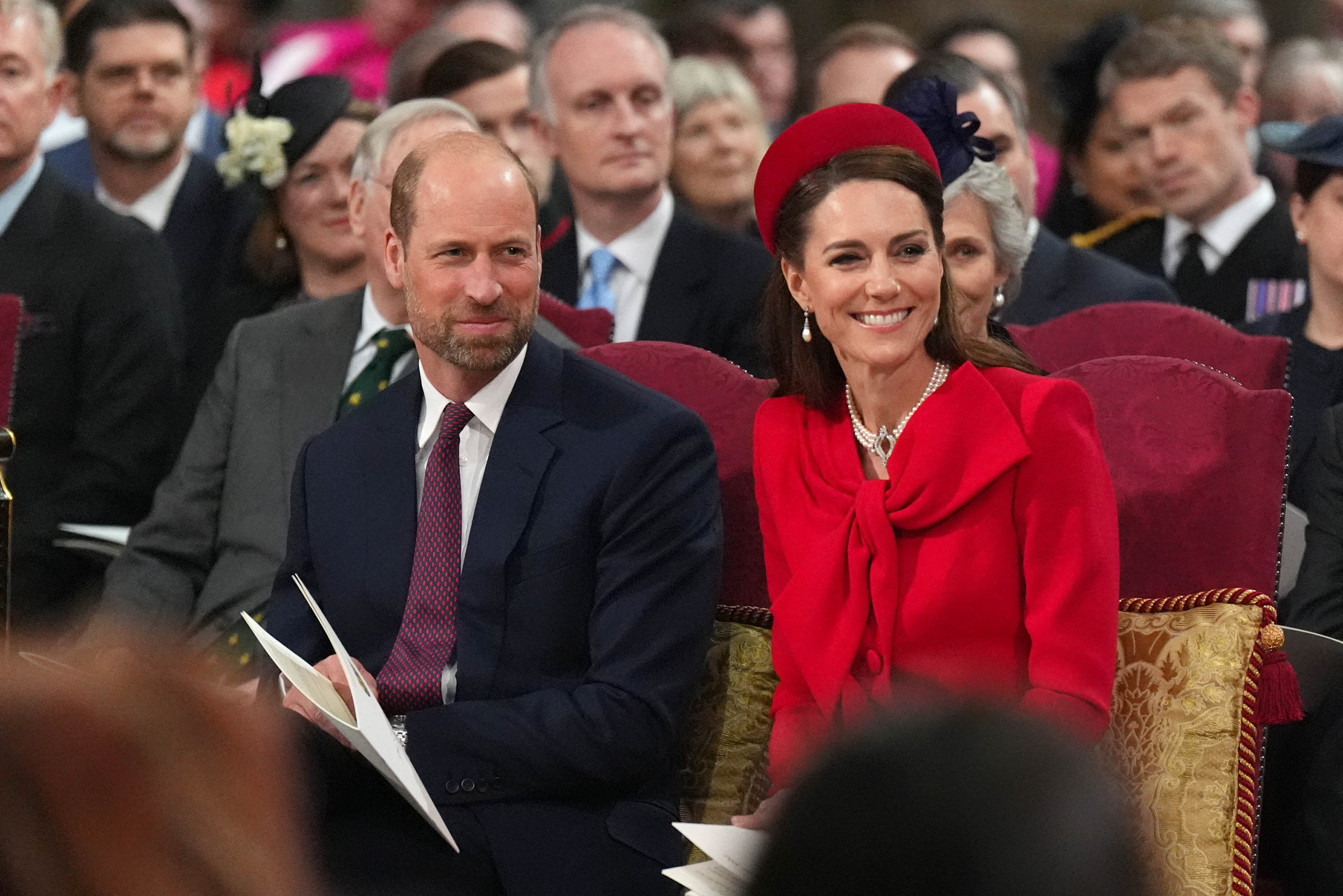 Le prince et la princesse de Galles sont photographiés souriants lors de leur présence à la cérémonie annuelle de service du Jour du Commonwealth. | Source : Getty Images