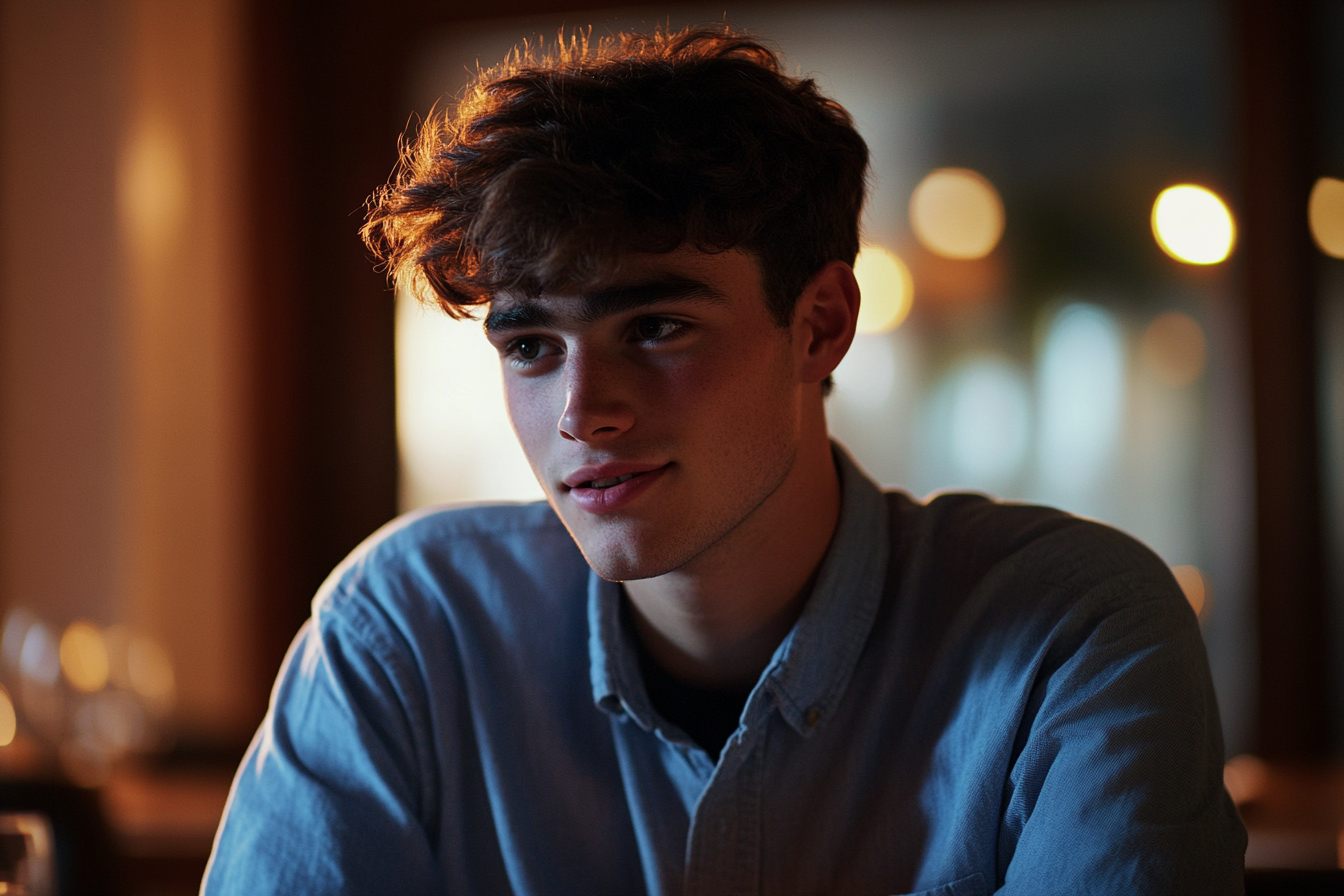 Un jeune homme assis dans un restaurant | Source : Midjourney