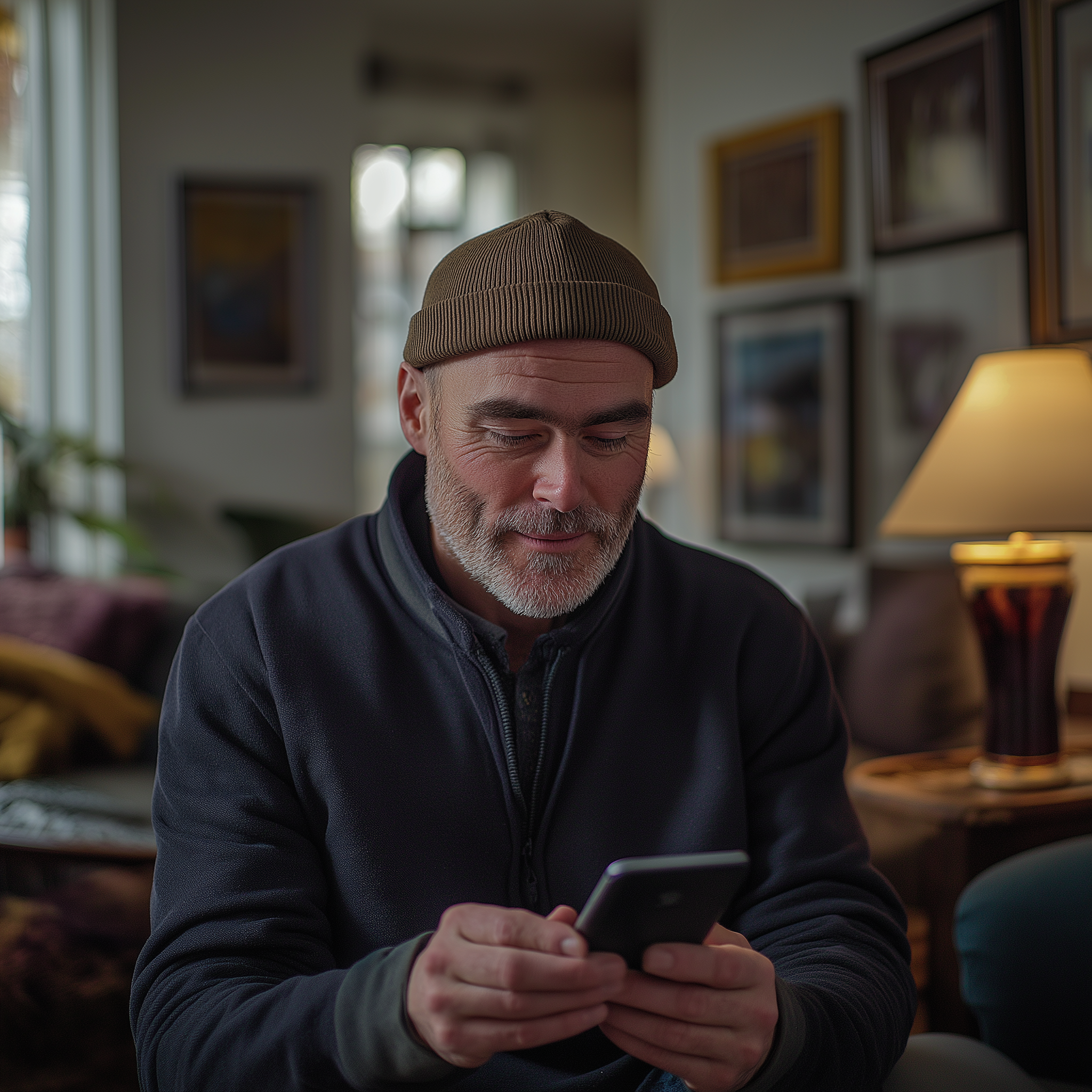 Un homme a l'air imperturbable tout en consultant son téléphone | Source : Midjourney