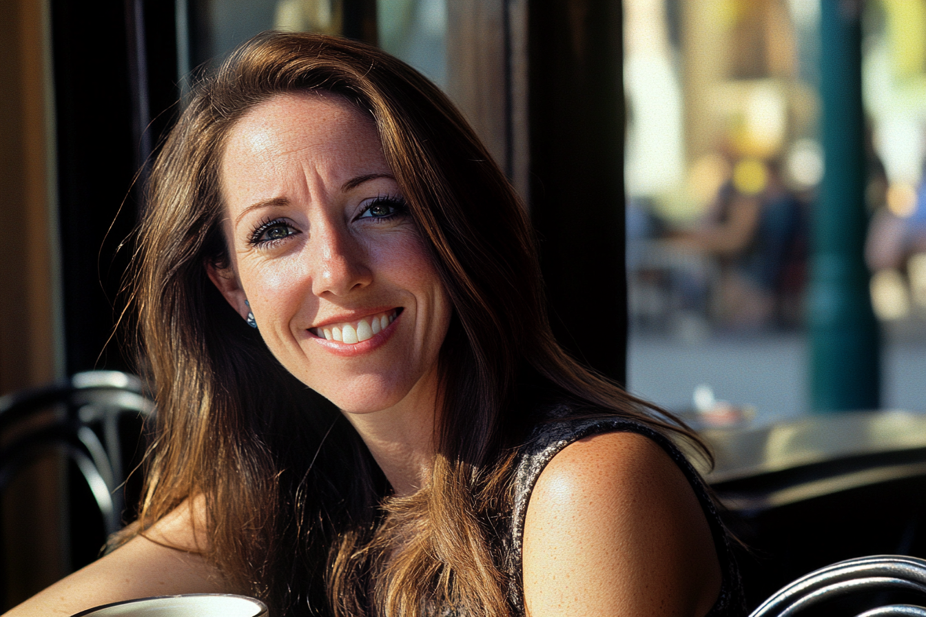 Une femme souriante dans un café | Source : Midjourney