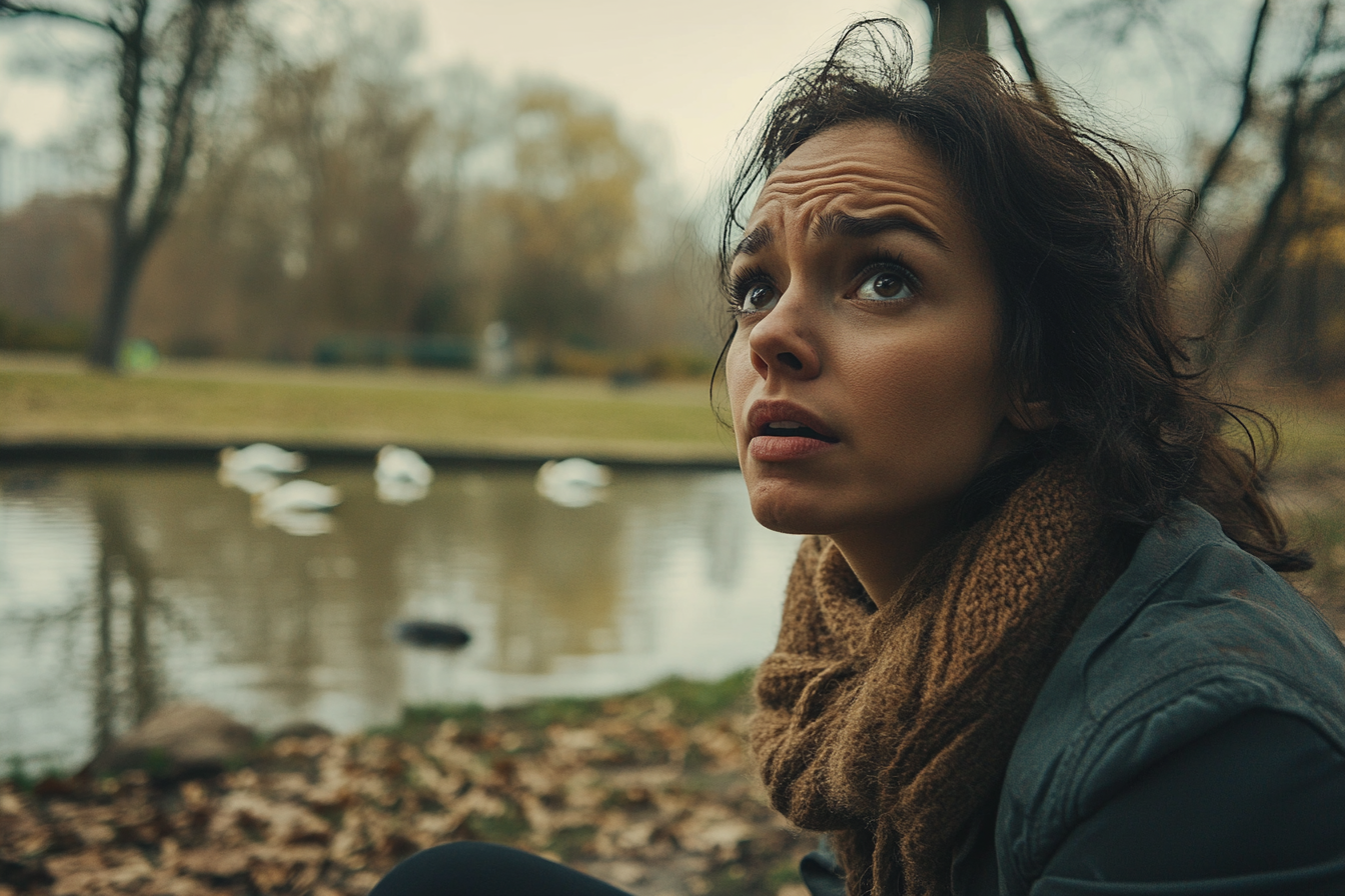 Une femme regarde en l'air tout en parlant à quelqu'un | Source : Midjourney