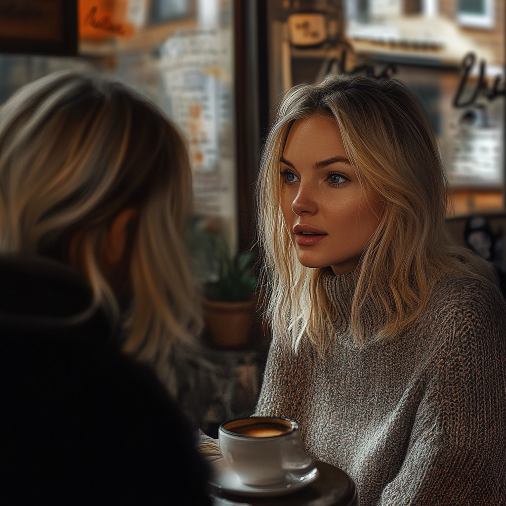 Une femme discute avec son amie dans un café | Source : Midjourney