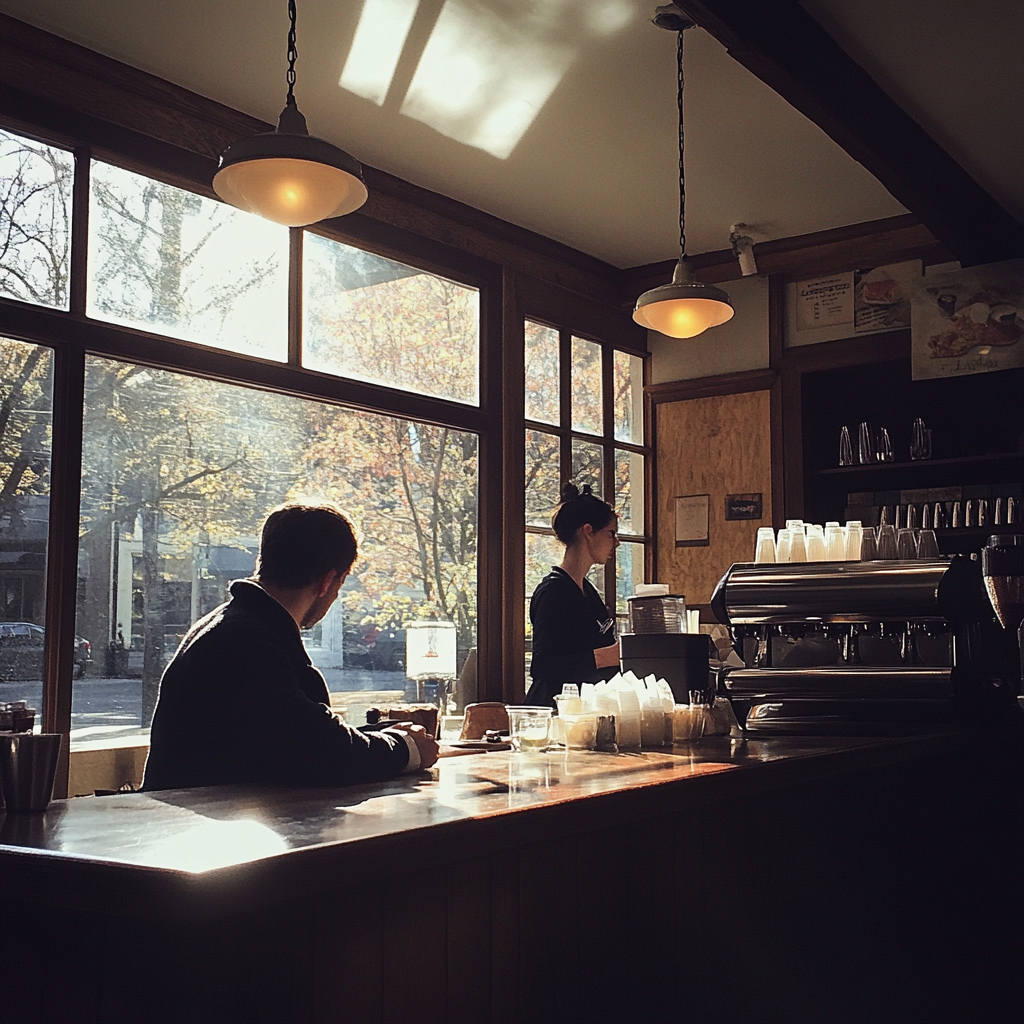 Un homme assis à un comptoir | Source : Midjourney