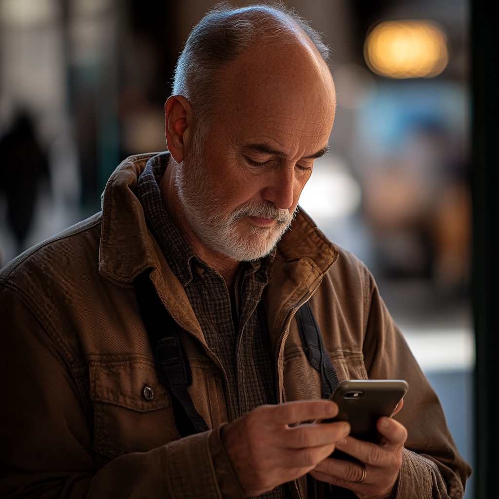 Un homme d'âge moyen envoyant des textos sur son téléphone | Source : Midjourney