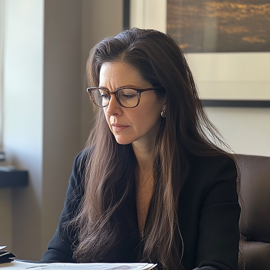 Une femme assise à un bureau | Source : Midjourney