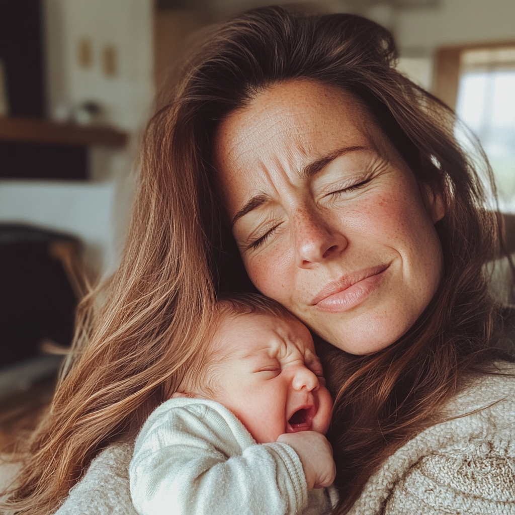 Une femme tenant un bébé | Source : Midjourney