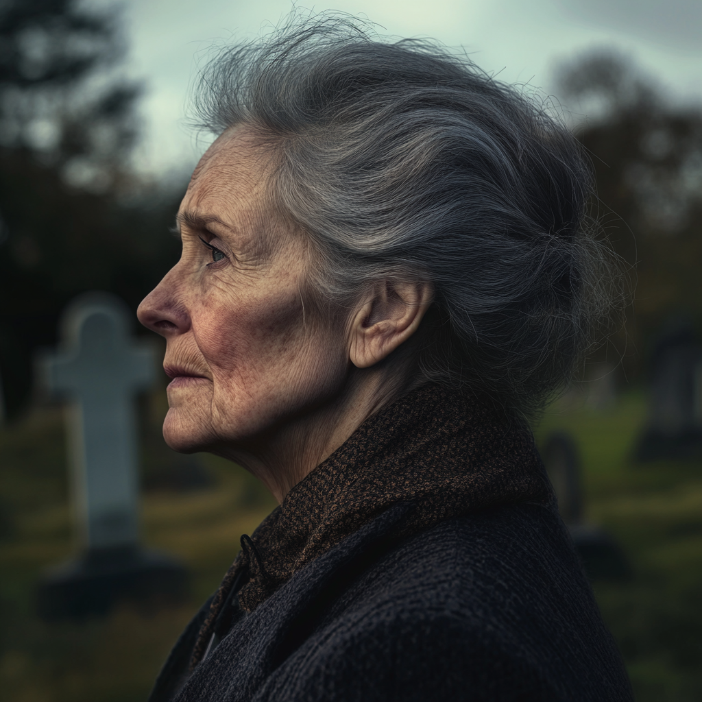 Une femme amère sur un cimetière | Source : Midjourney