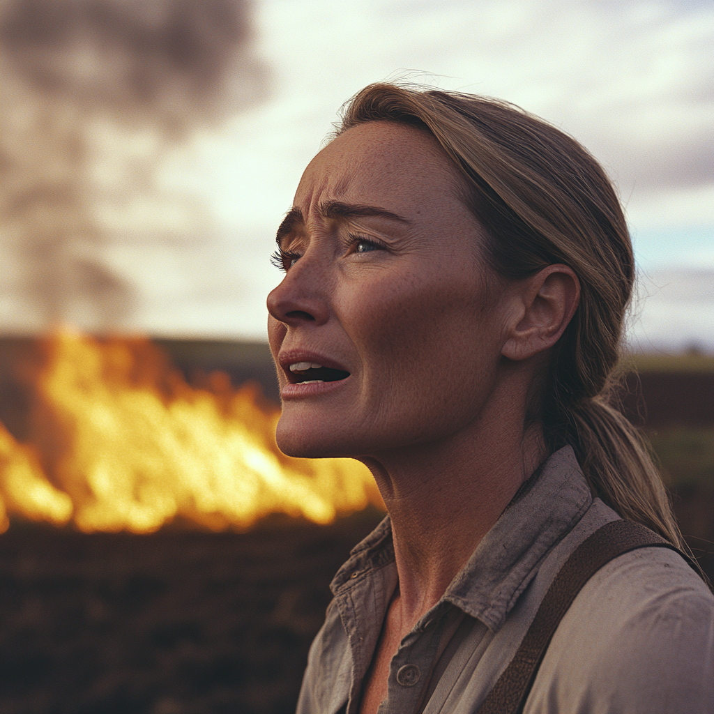 Une femme inquiète au milieu d'un incendie | Source : Midjourney