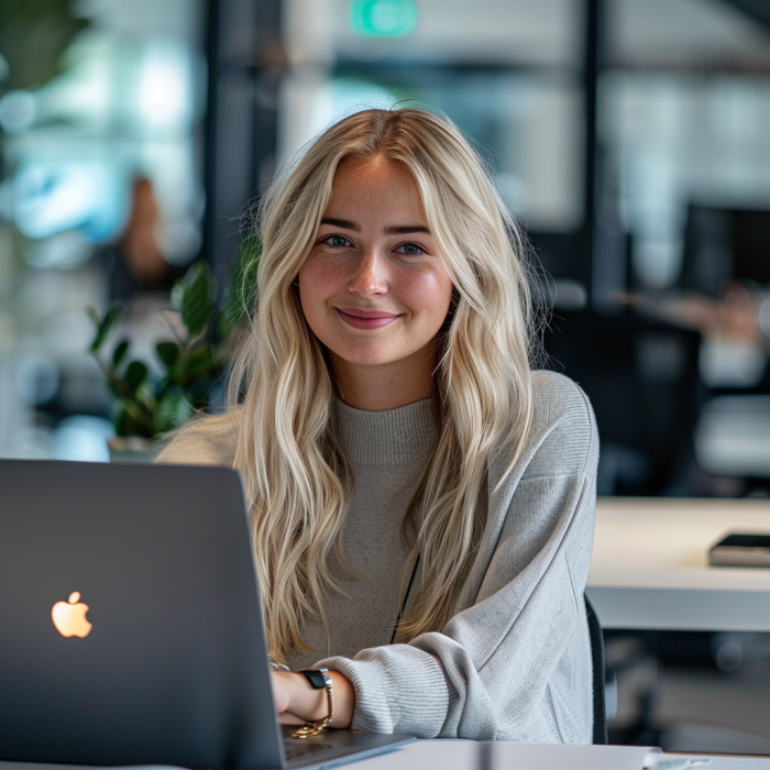 Une femme travaillant sur un ordinateur portable dans son bureau | Source : Midjourney