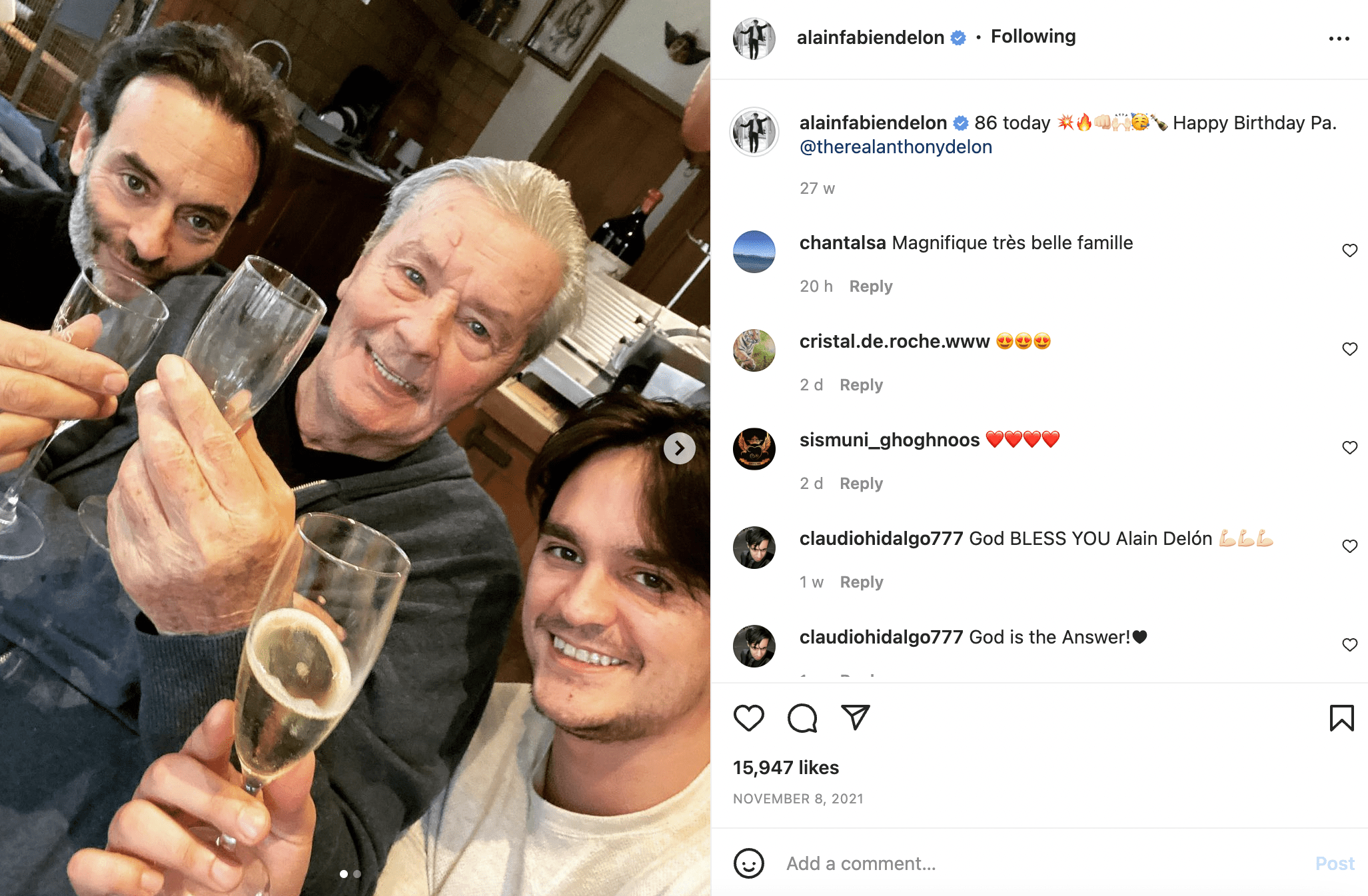 Alain-Fabien Delon enfin réuni avec sa famille. | Source : Instagram/Alainfabiendelon