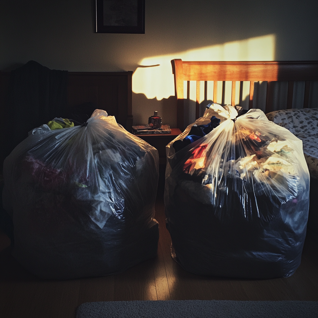 Sacs poubelles dans une chambre à coucher | Source : Midjourney