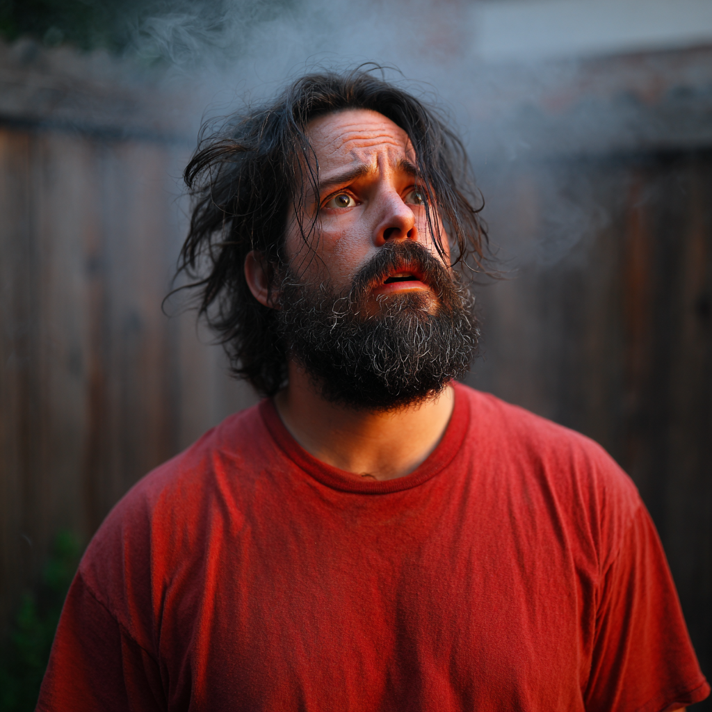 Un homme stressé avec de la fumée autour de lui | Source : Midjourney