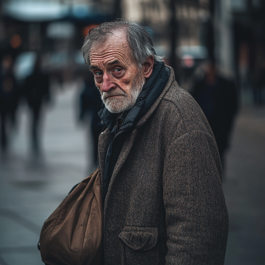 Un homme triste avec un sac | Source : Midjourney