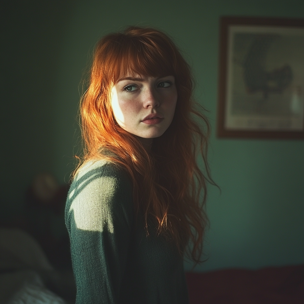 Une femme debout dans une chambre à coucher | Source : Midjourney