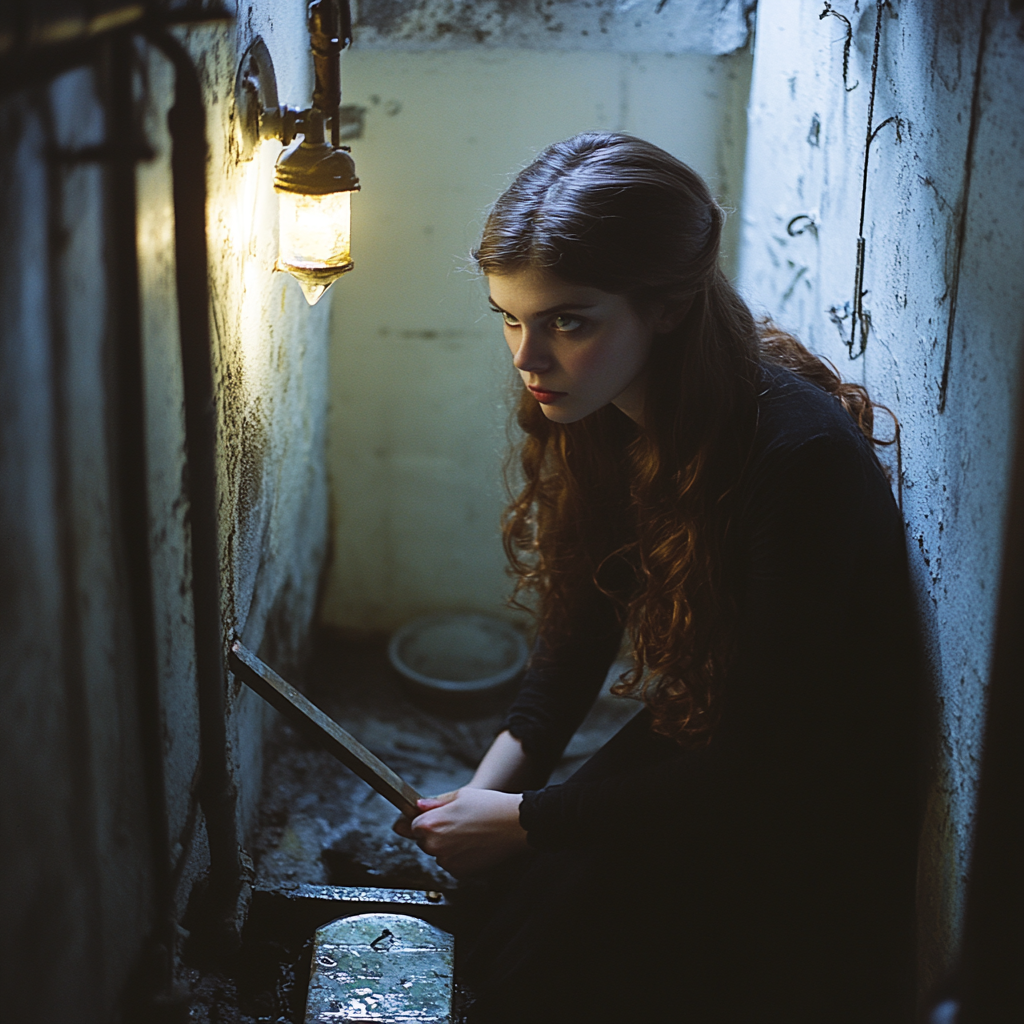 Une femme qui ferme la trappe du sous-sol | Source : Midjourney