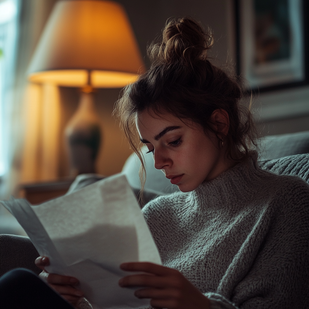 Une femme qui lit une lettre ⏐ Source : Midjourney