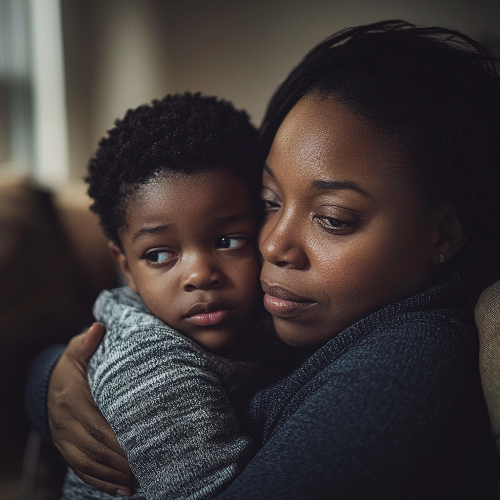 Une femme portant son fils | Source : Midjourney