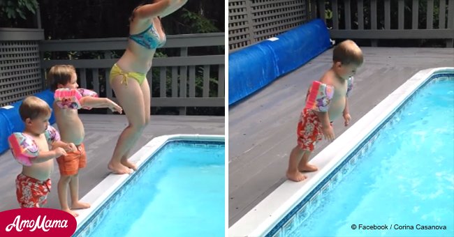 Un petit garçon essaye de plonger dans une piscine mais son échec hilarant est rapidement devenu viral