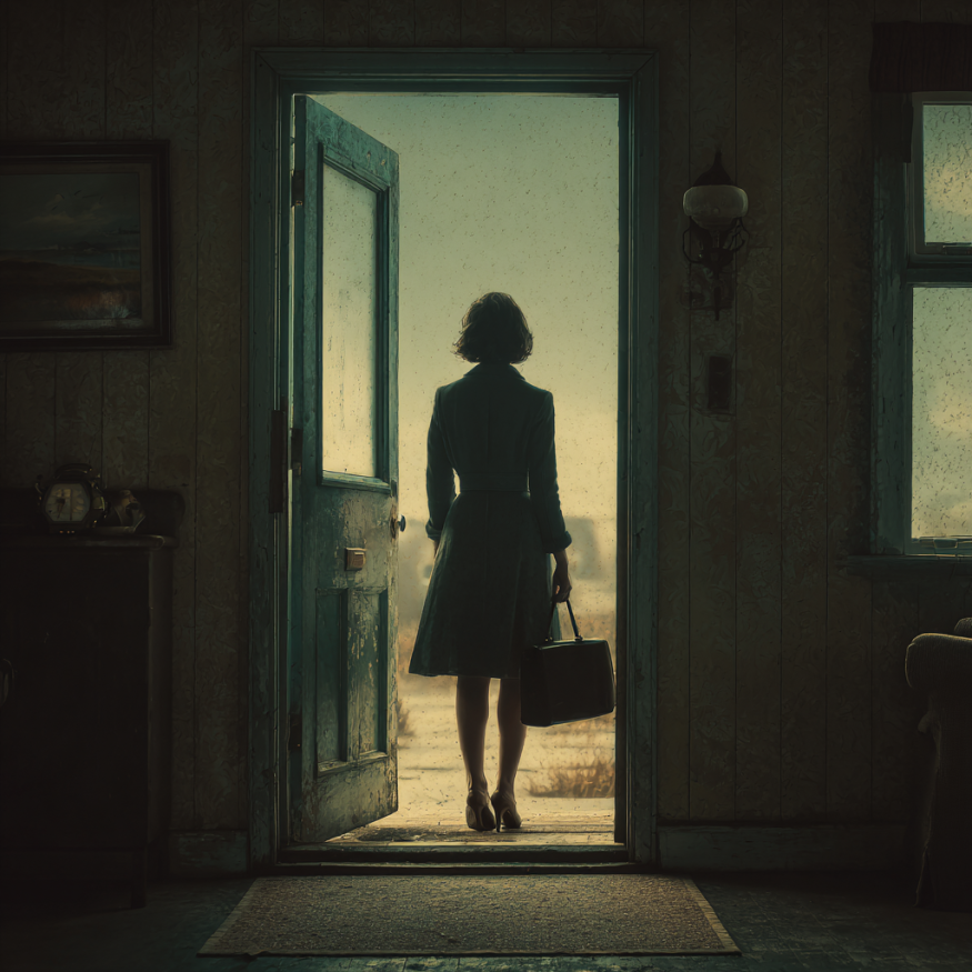 Une femme qui quitte une maison | Source : Midjourney