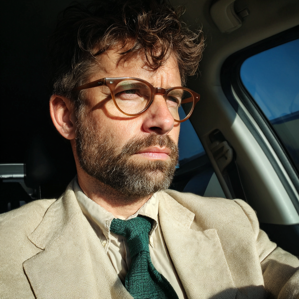 Un homme qui fronce les sourcils au volant d'une voiture | Source : Midjourney