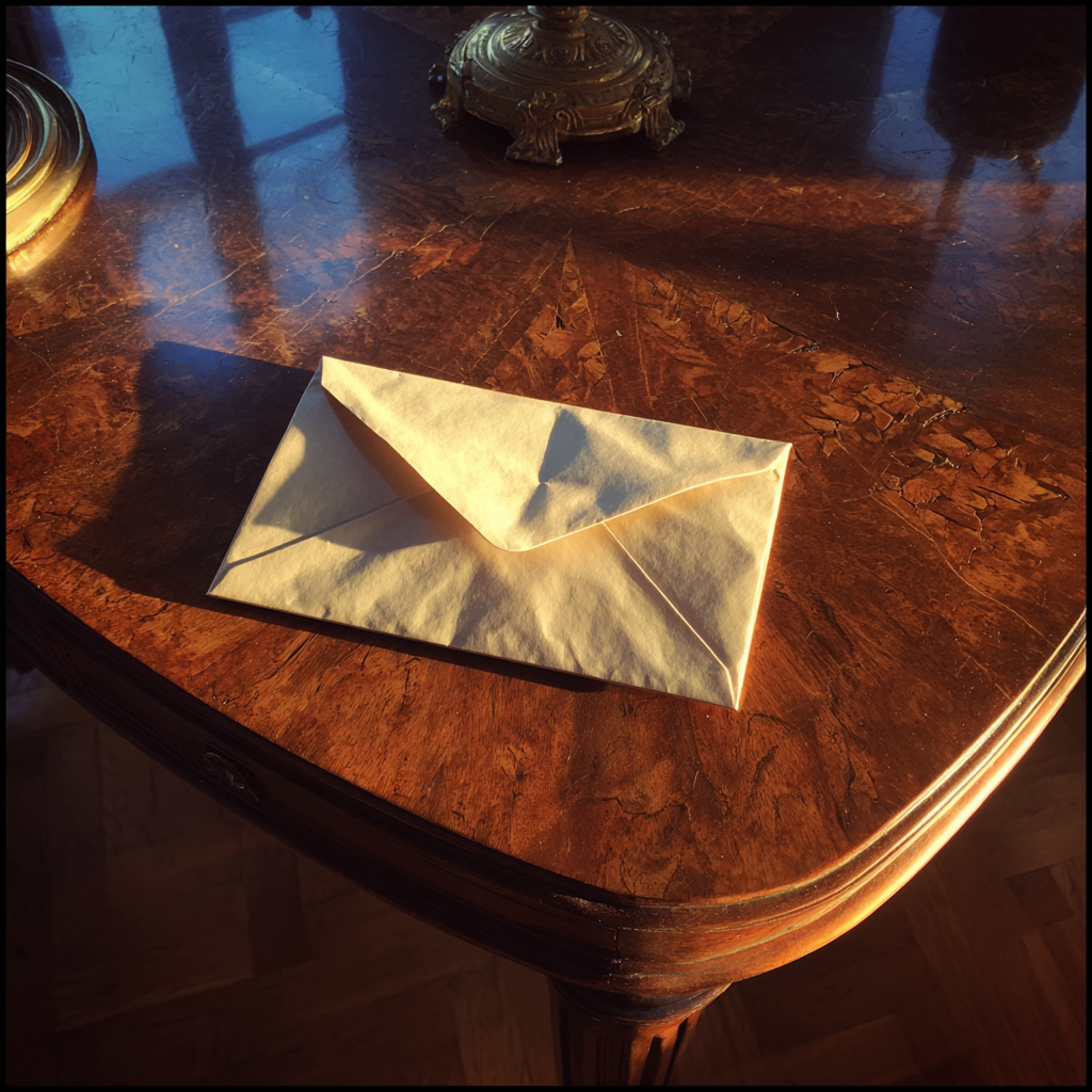 Une enveloppe sur une table | Source : Midjourney