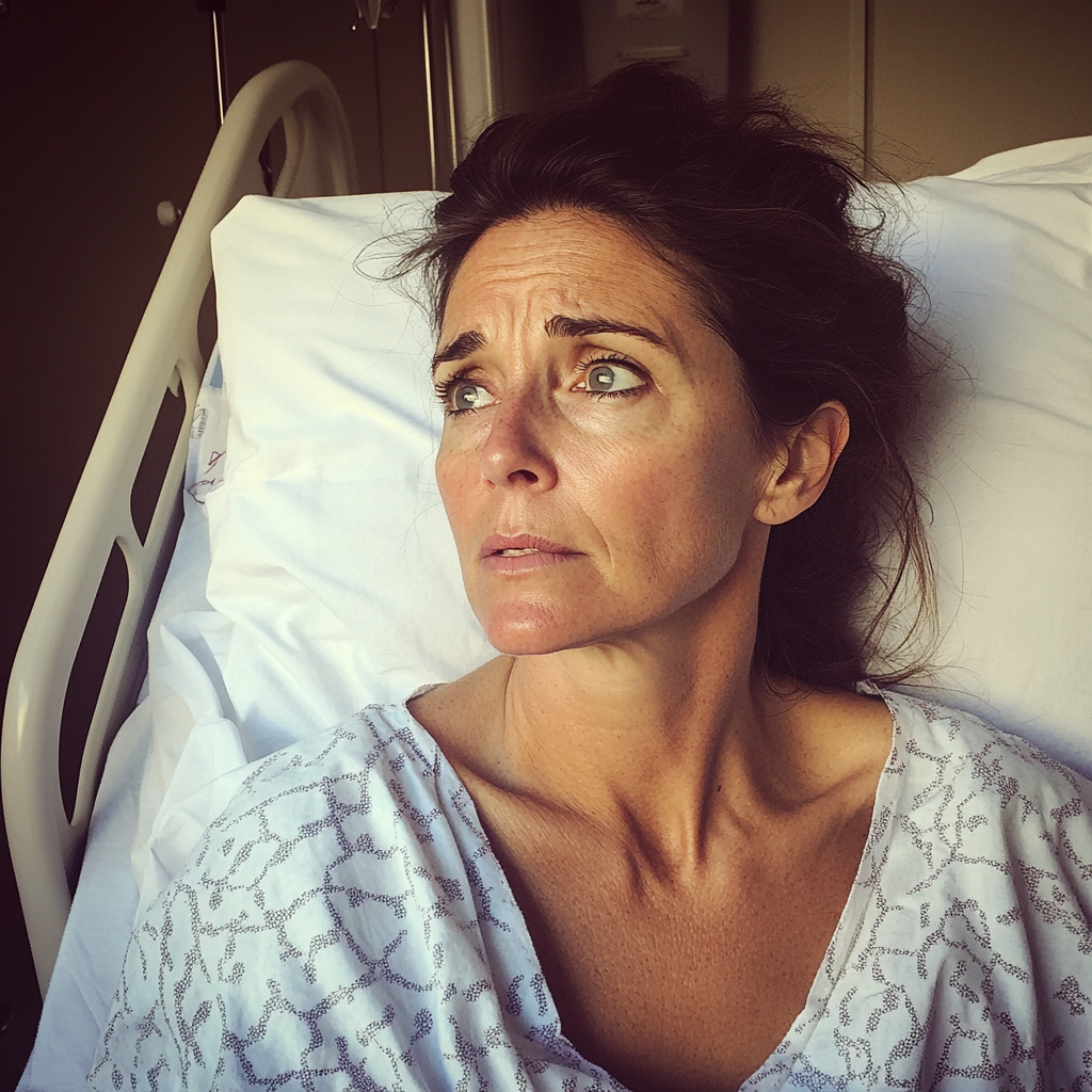 Une femme bouleversée dans un lit d'hôpital | Source : Midjourney