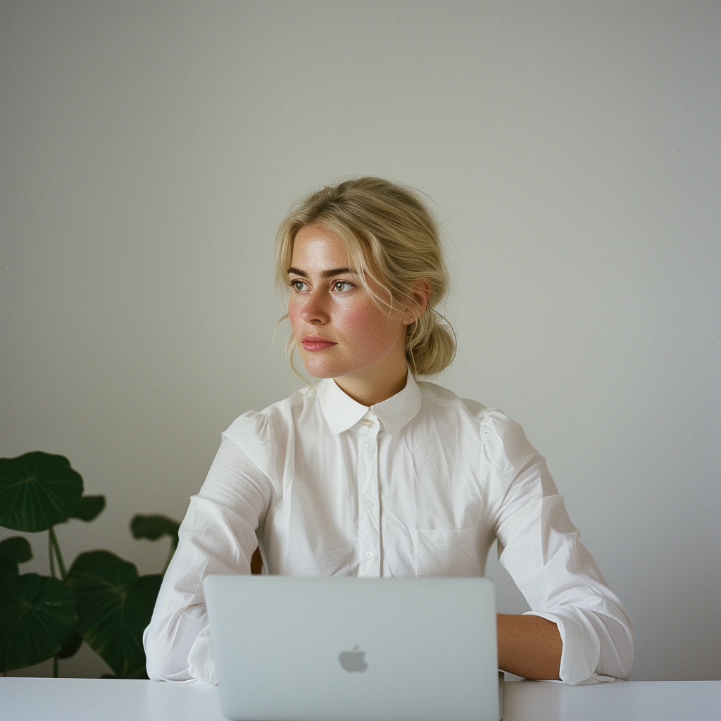 Une femme assise avec son ordinateur portable | Source : Midjourney