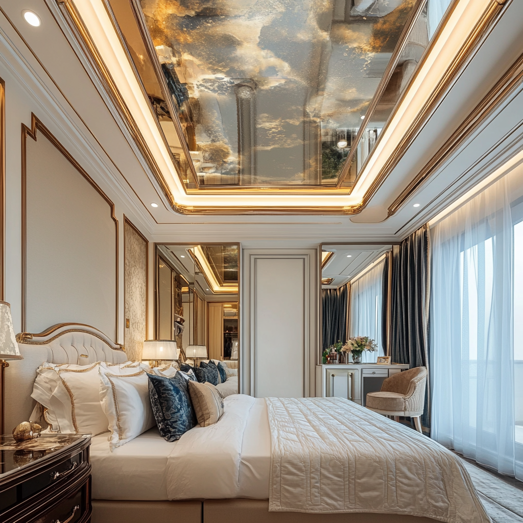 Un miroir de plafond installé dans une chambre à coucher | Source : Midjourney