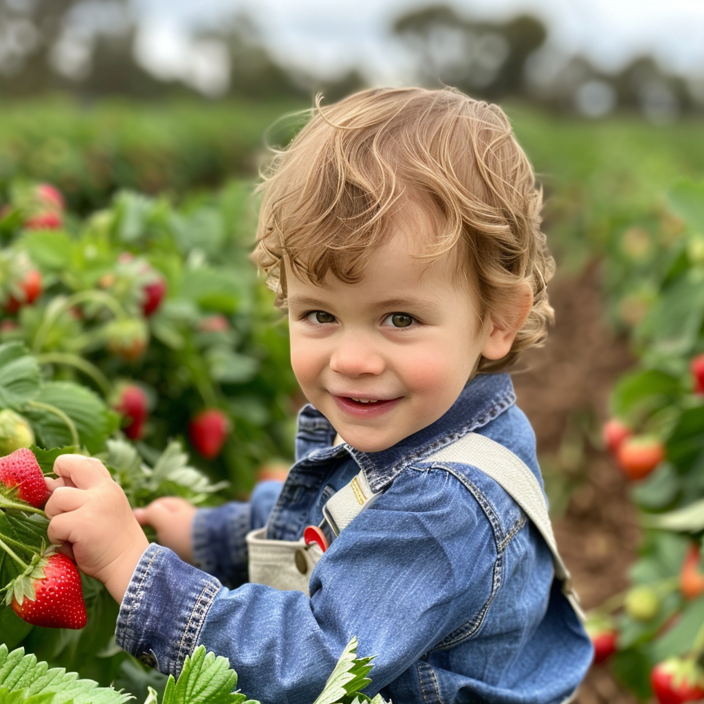 Un bambin dans un champ de fraises | Source : Midjourney