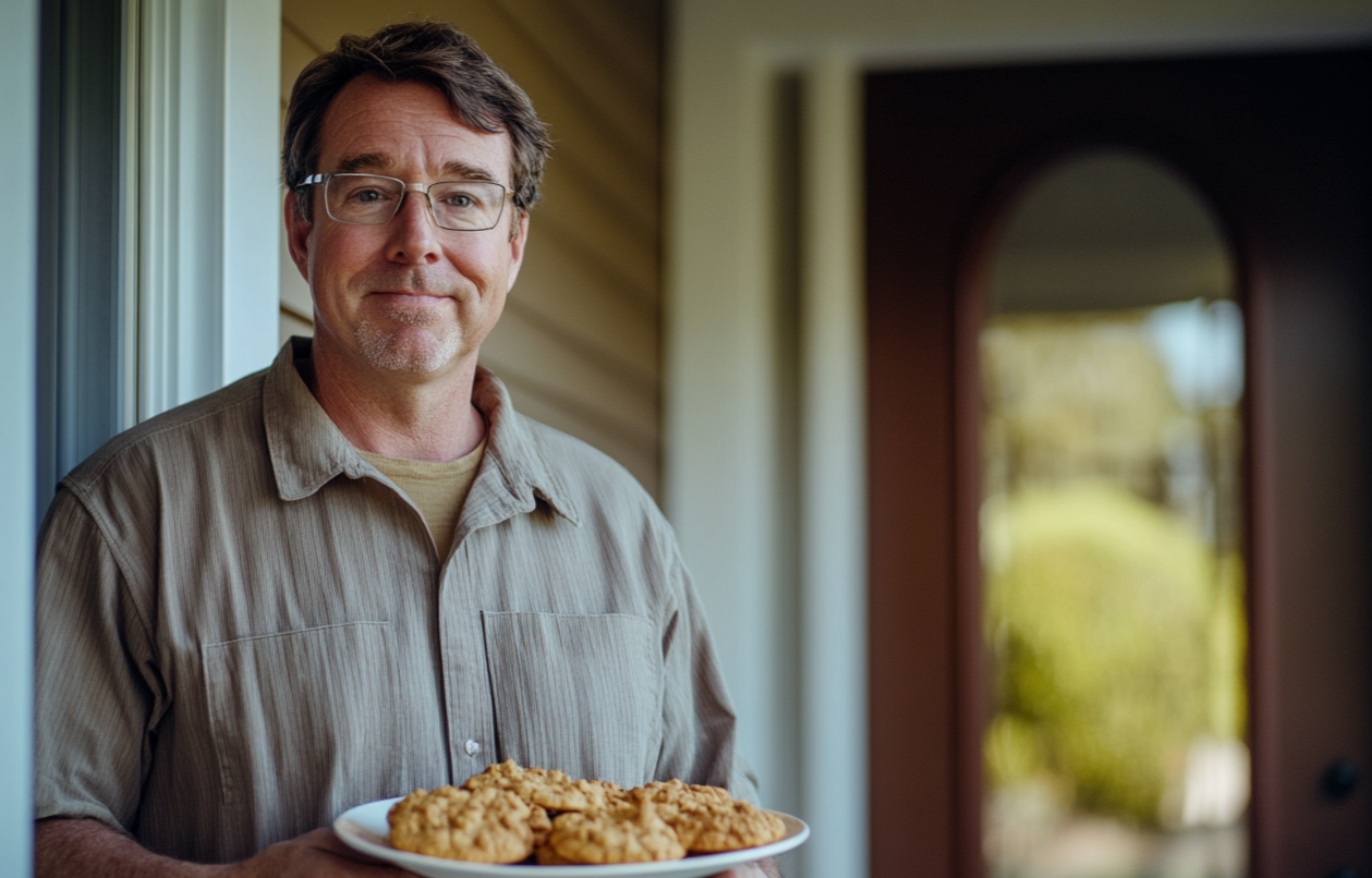 Un homme tenant une assiette de biscuits | Source : Midjourney