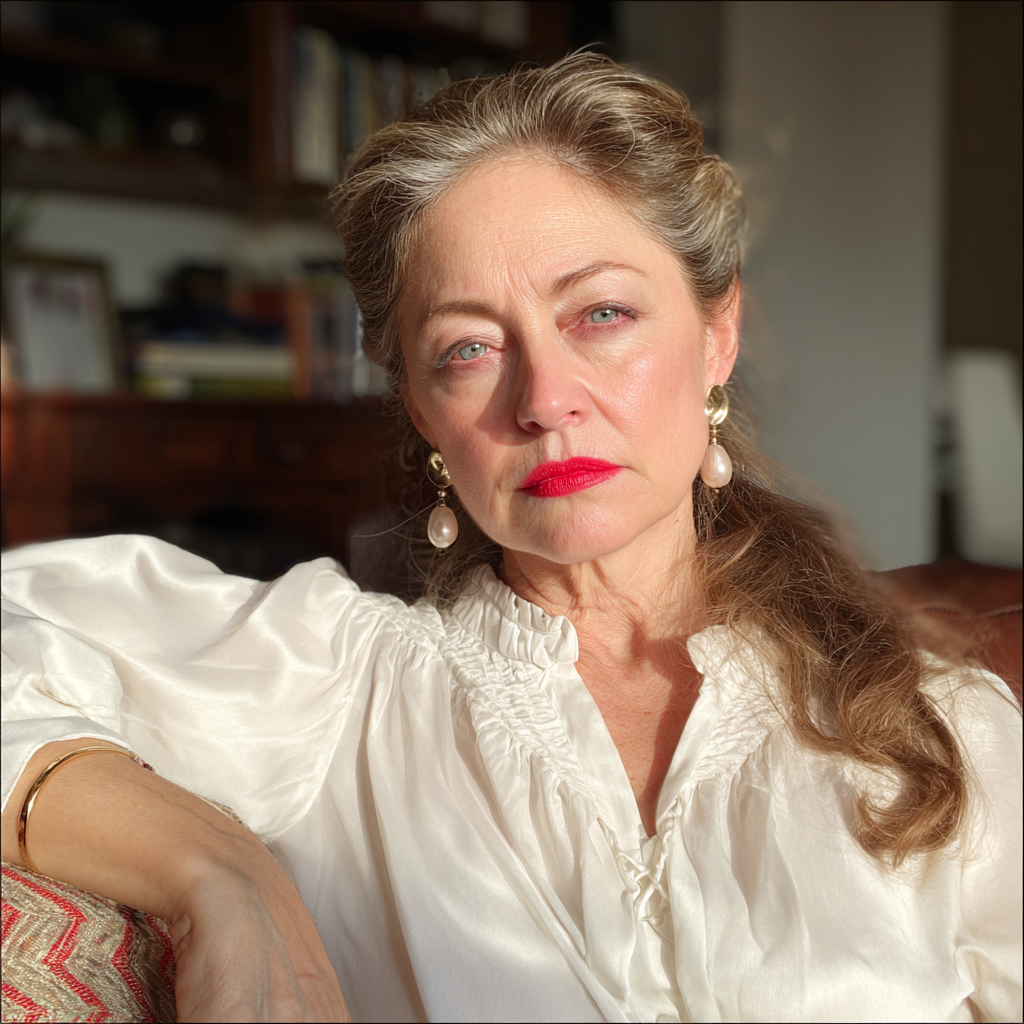 Une femme âgée assise sur un canapé | Source : Midjourney