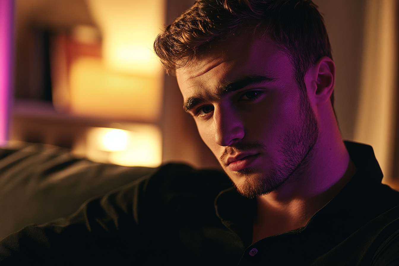 Un homme assis dans un salon | Source : Midjourney