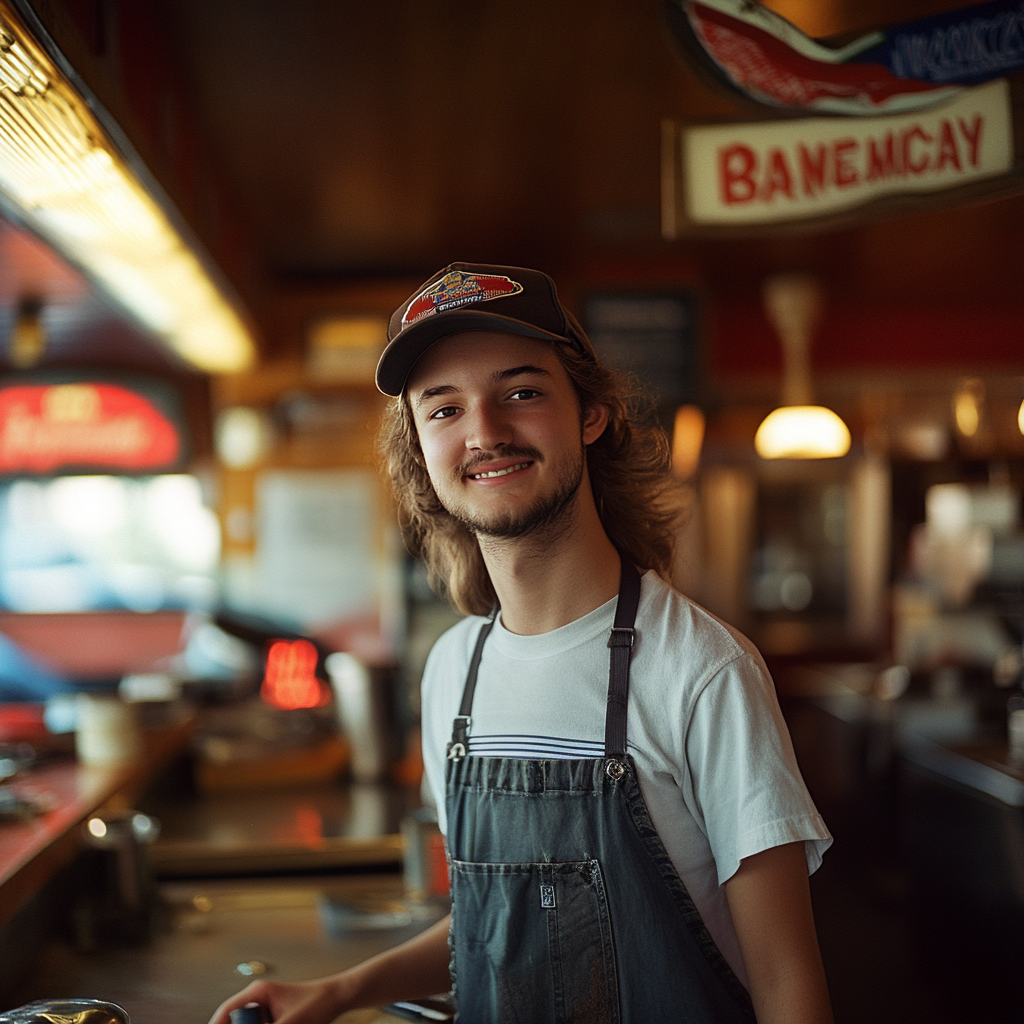 Un chauffeur de camion heureux dans un restaurant | Source : Midjourney