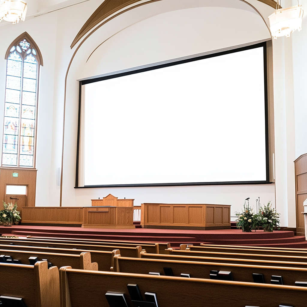 Un écran AV dans une église | Source : Midjourney