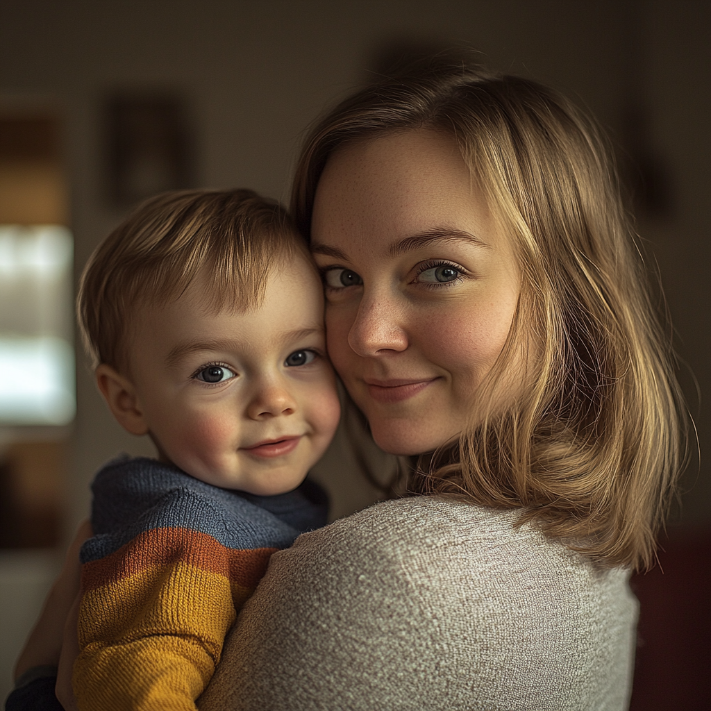 A woman holding a baby boy | Source: Midjourney