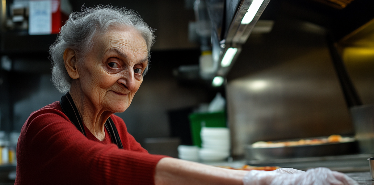 Une femme âgée essuie un comptoir | Source : Midjourney