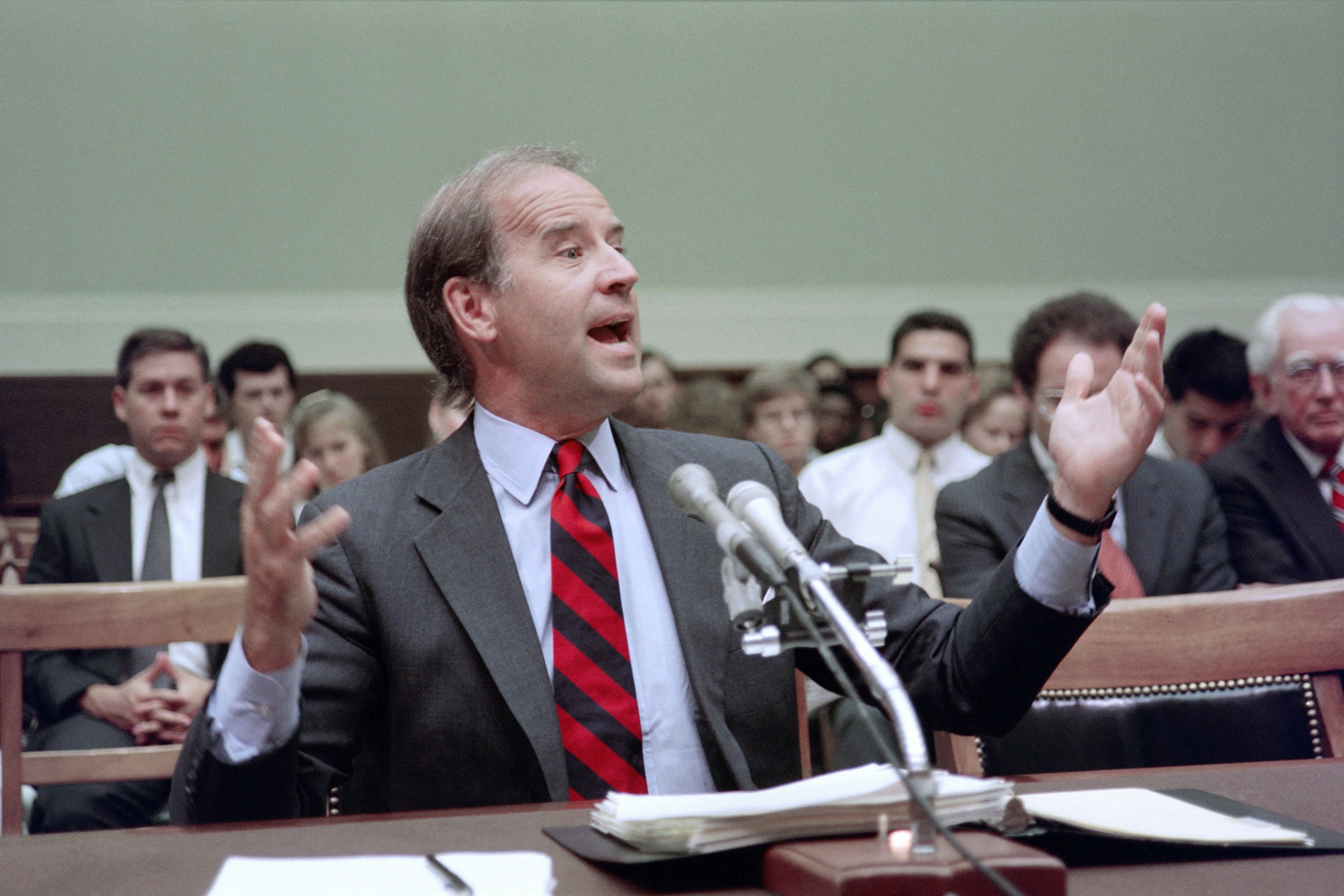 Joe Biden s'exprime le 13 juillet 1989 devant un groupe d'experts de la Chambre des représentants | Source : Getty Images