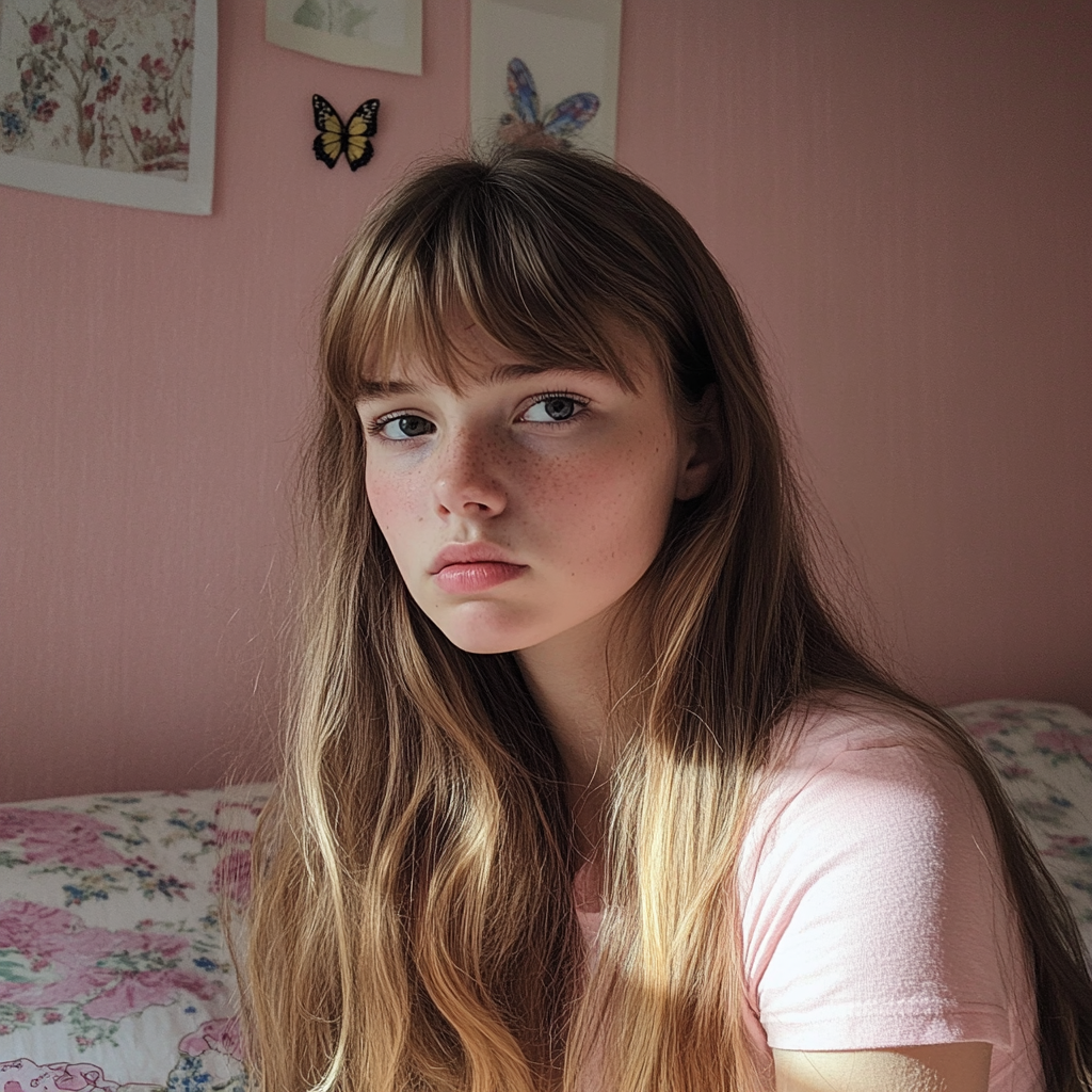 Une adolescente assise sur un lit | Source : Midjourney